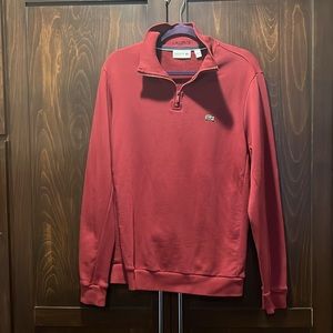 Lacoste French Terry Sweatshirt Mens XL Maroon 1/4 Zip Long Sleeve Pullover